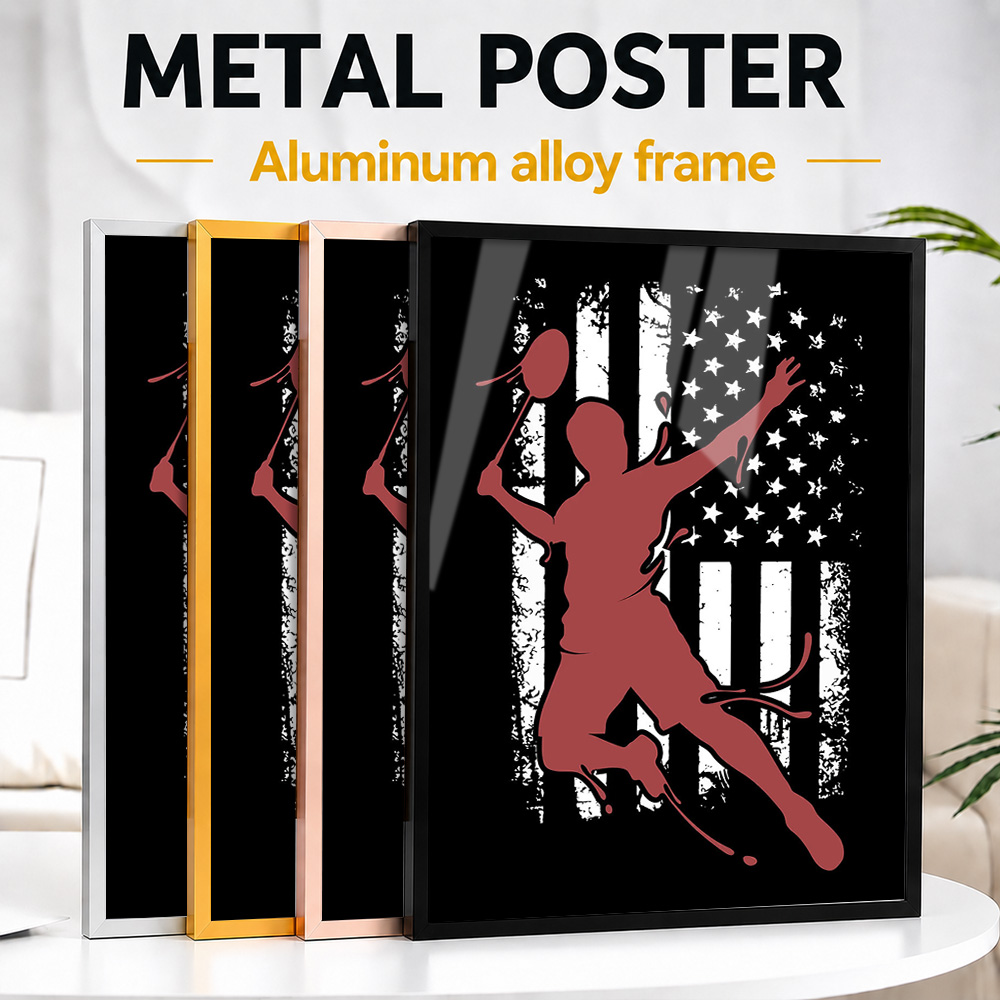 Badminton Photo - Badminton-Flaggen-Spieler, gerahmter Metallbild-Druck, personalisiertes Foto, minimalistischer
