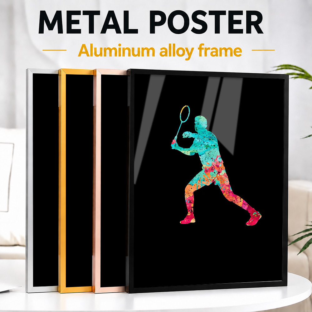 Badminton Photo - Badminton-Poster in leuchtenden Farben mit Aluminiumrahmen,